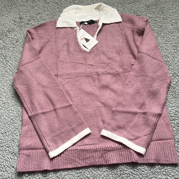 NWT ZESICA Women's V-Neck Long Sleeve Oversized Casual Collared Knit Pullover - Picture 2 of 8